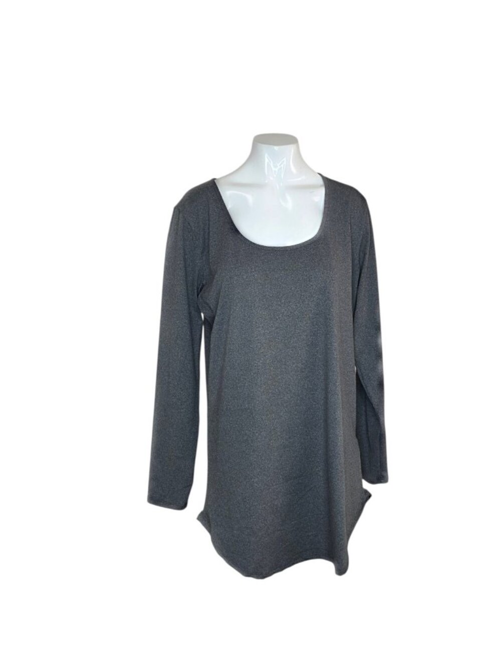 Just Cozy Long Sleeve Shirt, Grey Heathered, Long Length, Size Medium,Scoop Neck